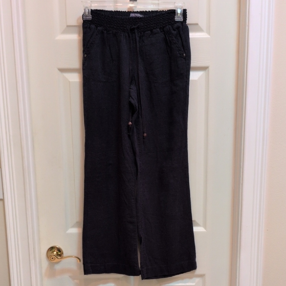 Beau Dawson Women's Navy Linen Blend Straight Leg Pants w/Tie Front Size Small